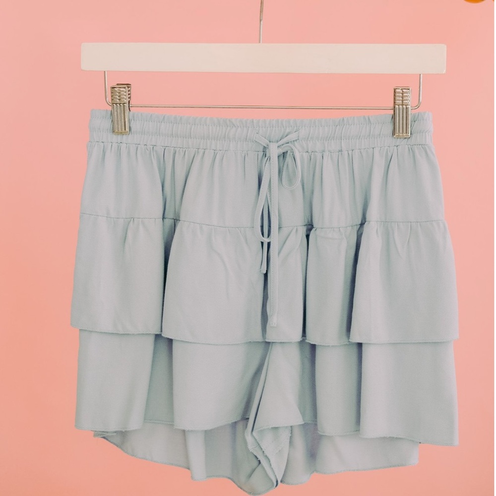 Light Blue Layer Up Ruffle Shorts
